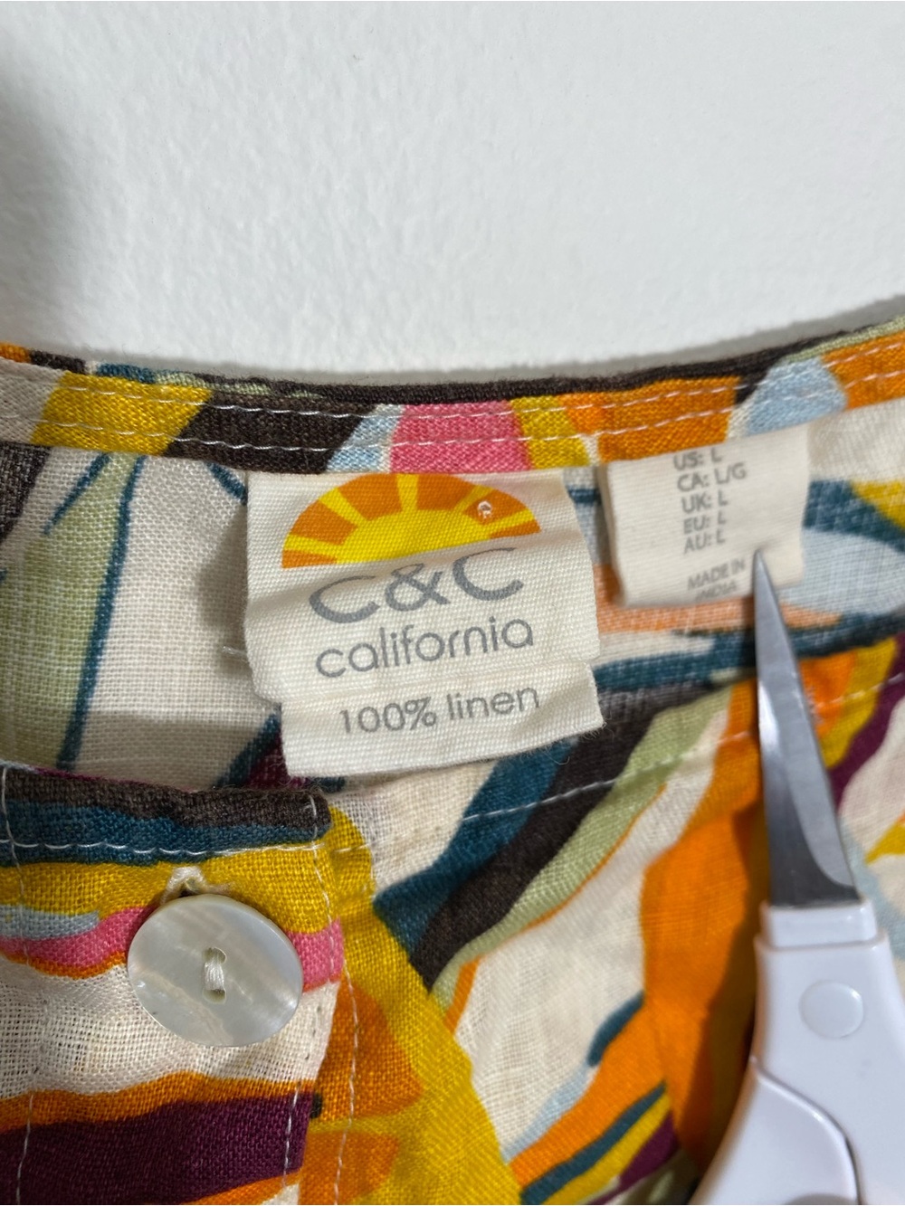 C&C California Linen Multicolour Leaf-Print Button Tank Top Large - Picture 2 of 11